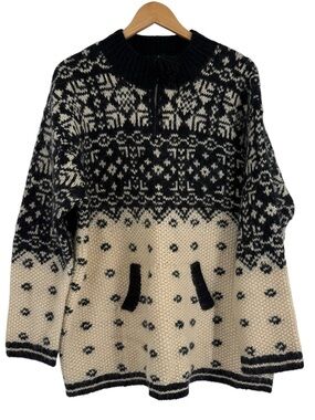 Vintage Squaw Valley Womens Sweater Size XL Wool 1/4 Zip Black Cream Pockets
